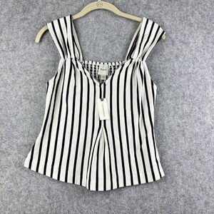 Maeve Anthropologie Fit and Flare Top Womens S Black White Striped Smocked NEW*